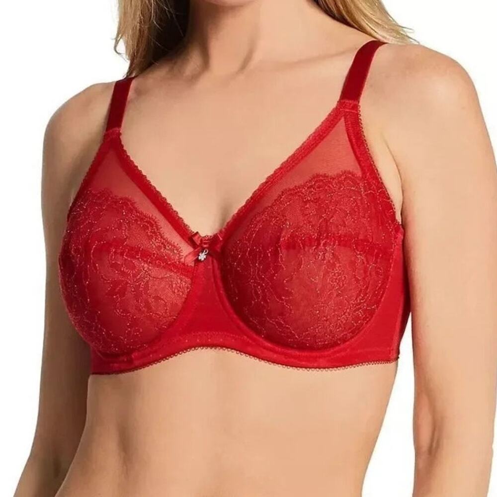 Wacoal Retro Chic RedβFull Figure Unlined Lace Underwire Bra 36DD 855186
